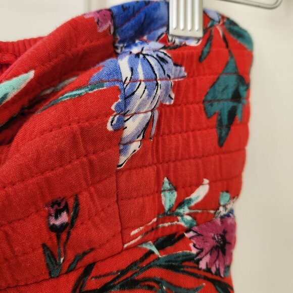 Band Of Gypsies BOG Collective Red Floral Strapless Jumpsuit Summer Boho Flowy - Picture 9 of 13